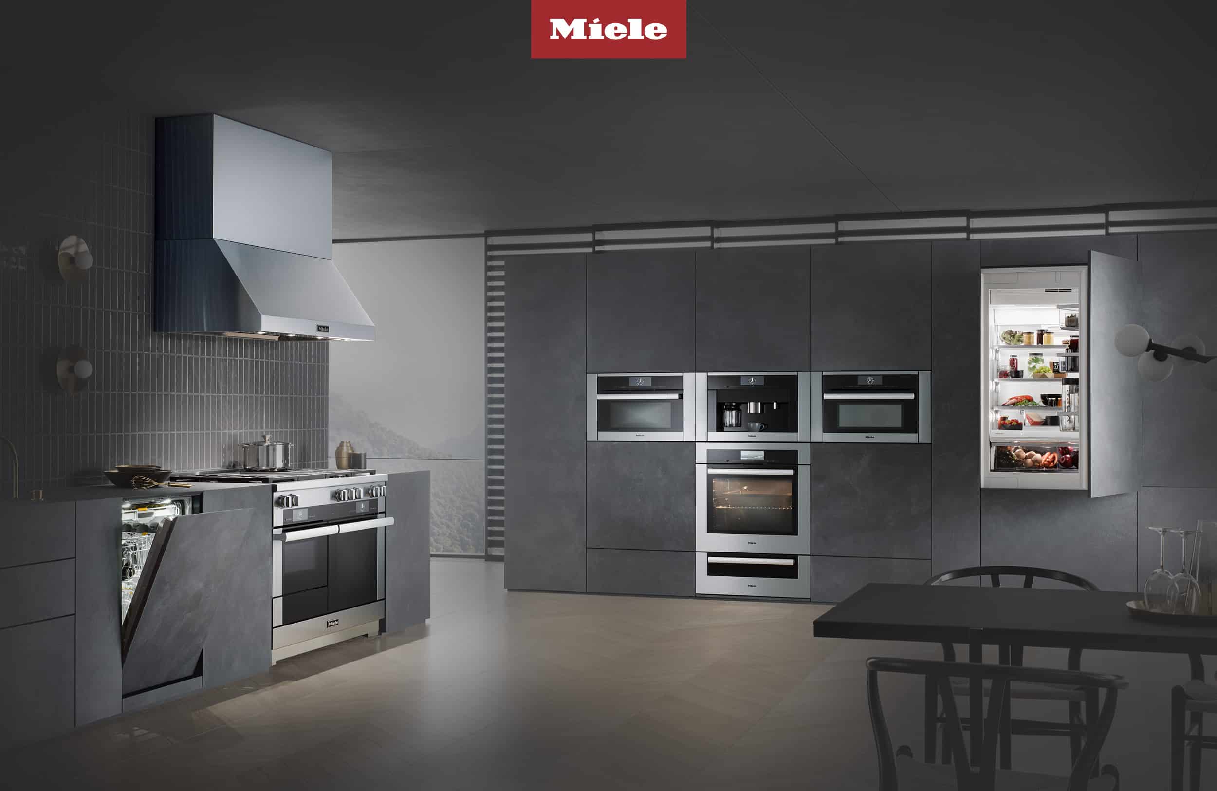 Enjoy modern German appliances like this kitchen combo from Miele.